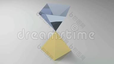蓝色玻璃金字塔自上而下的黄铜金字塔-三维渲染视频剪辑